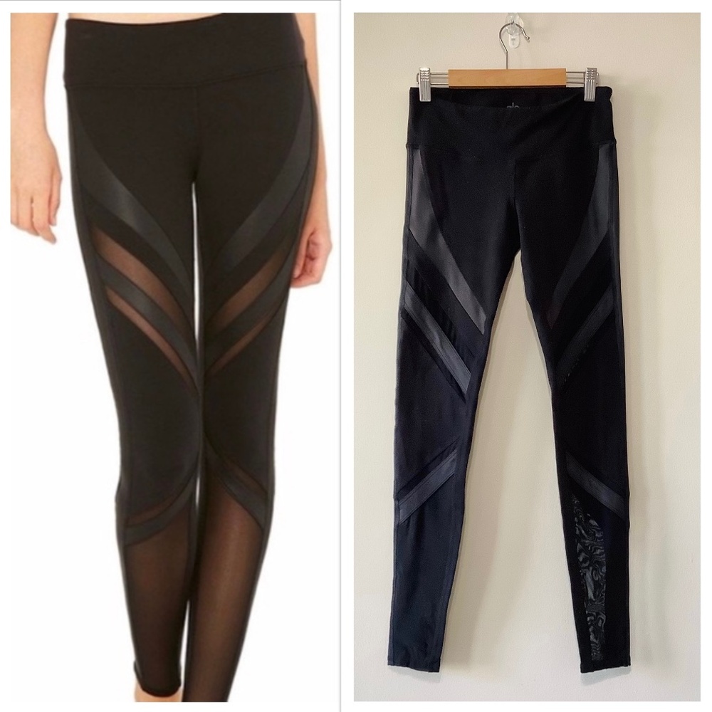 Alo Yoga Epic Legging Mid High Rise Mesh Contour Matte Glossy Black